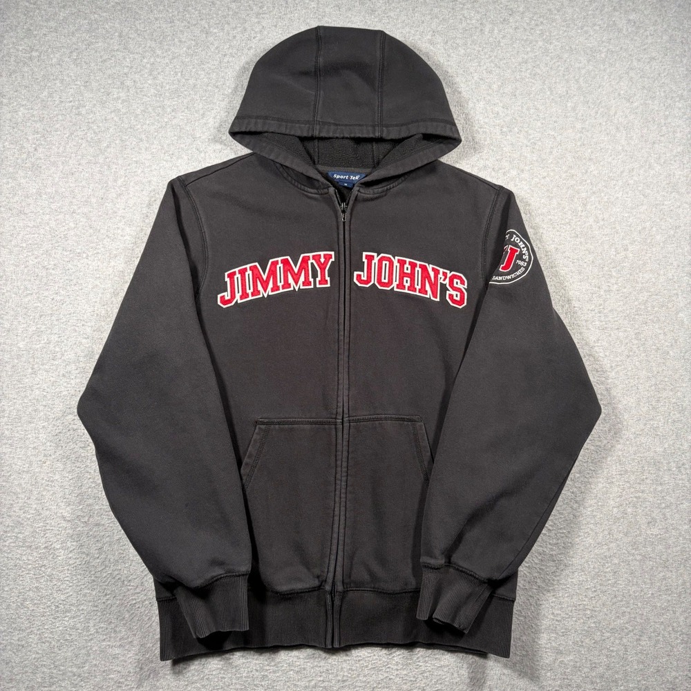 Jimmy John's Hoodie Mens Medium Full Zip Sandwiches Sweatshirt Long Sleeve Logo